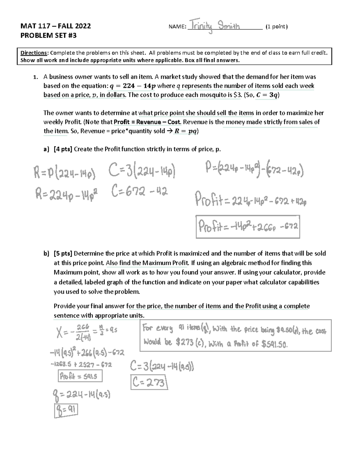 Problem+Set #3 - math problem set 3 - MAT 117 – FALL 2022 NAME