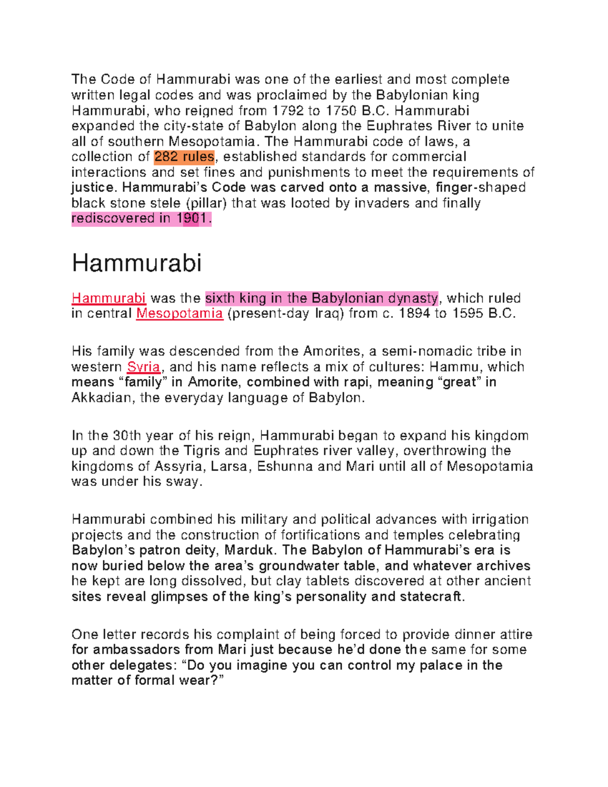 Code of hammurabi 1750-55 BC - The Code of Hammurabi was one of the ...