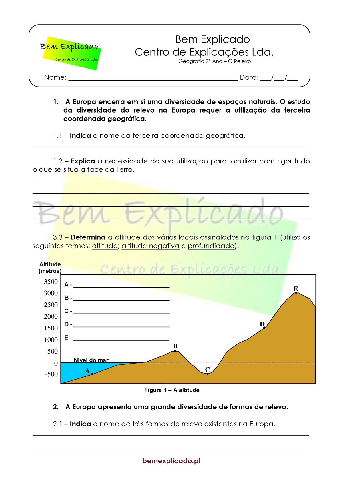 B.2 - Teste Diagnóstico - O Relevo - Bemexplicado Bem Explicado Centro ...