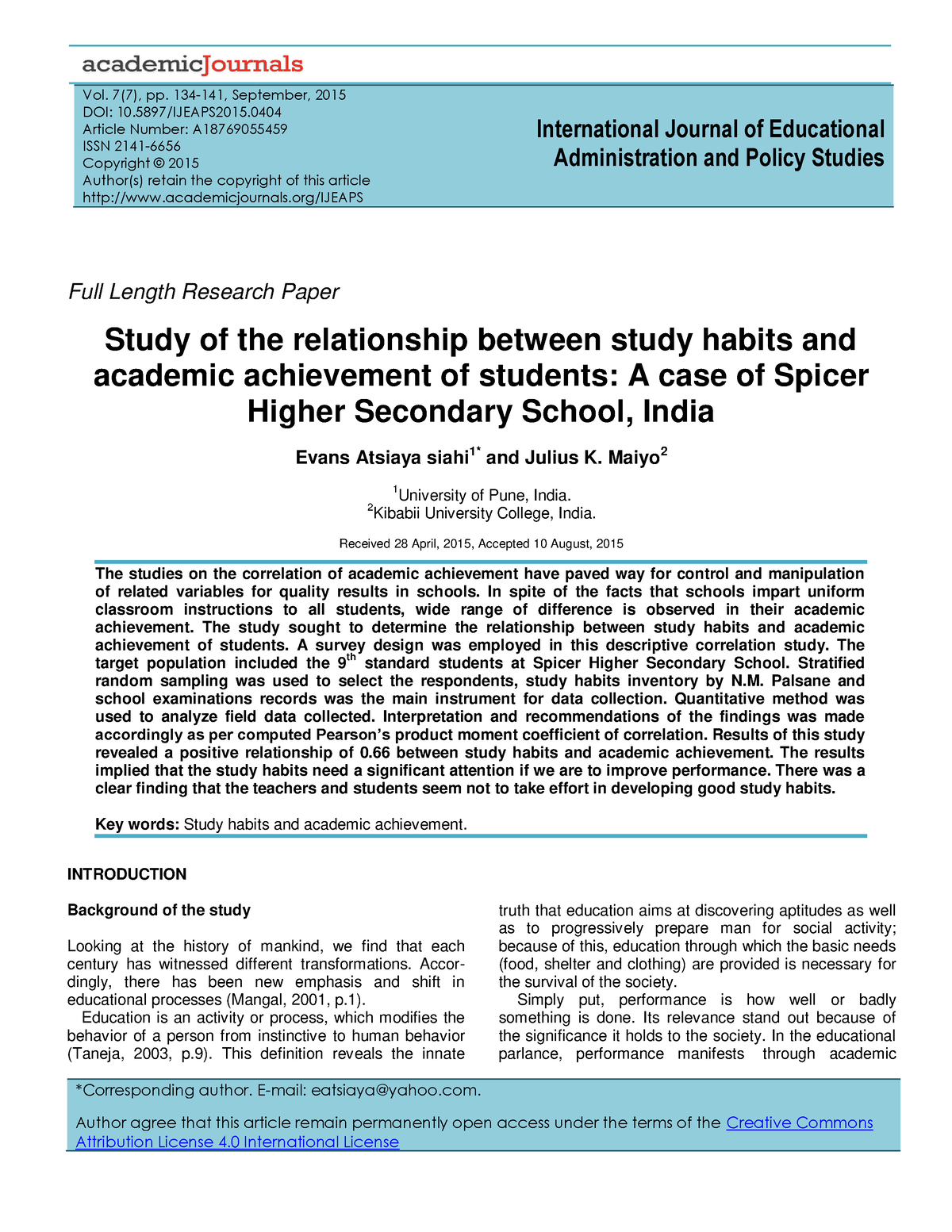 study habits in mathematics thesis