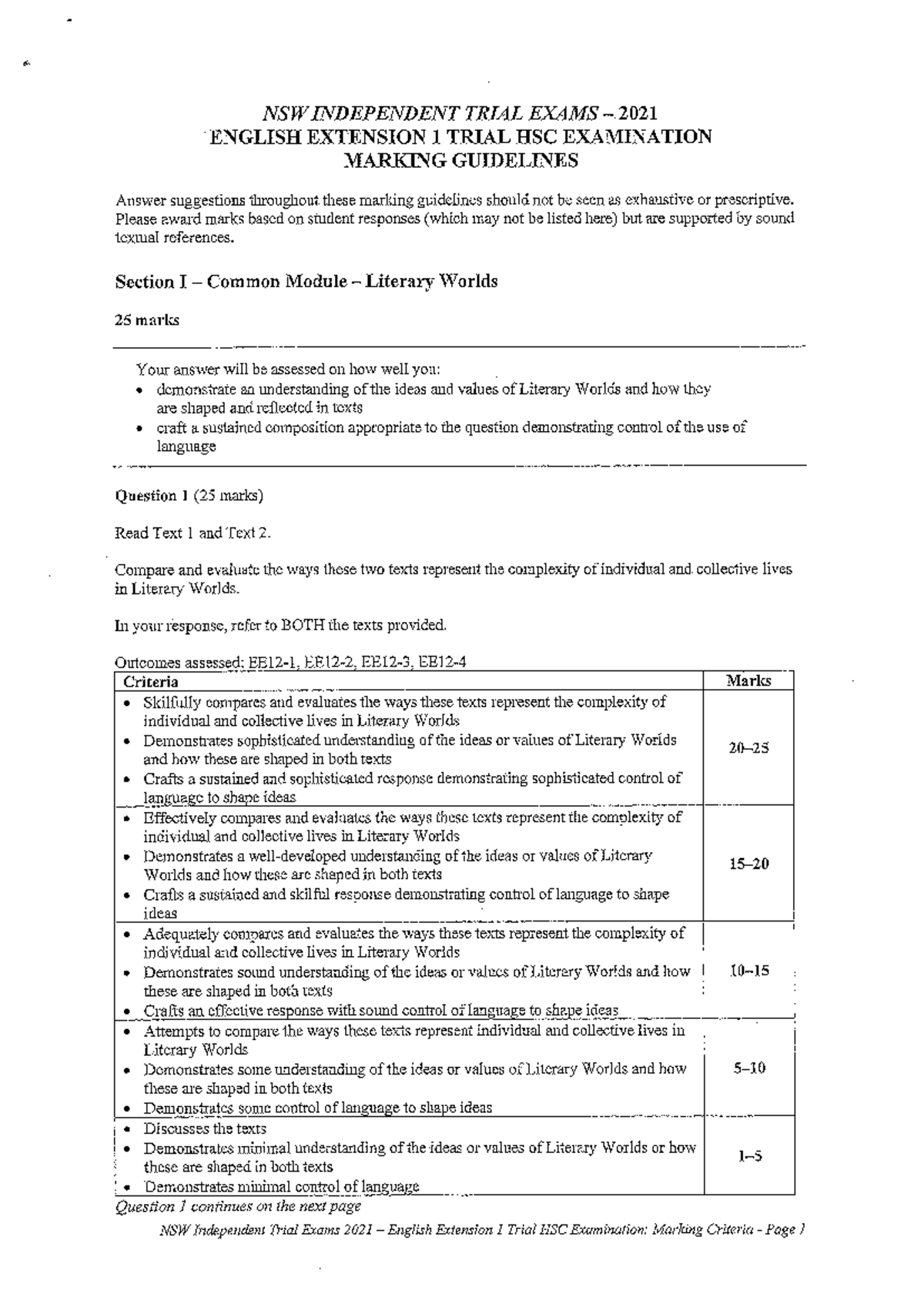 English Extension 1 Marking Guidelines Studocu
