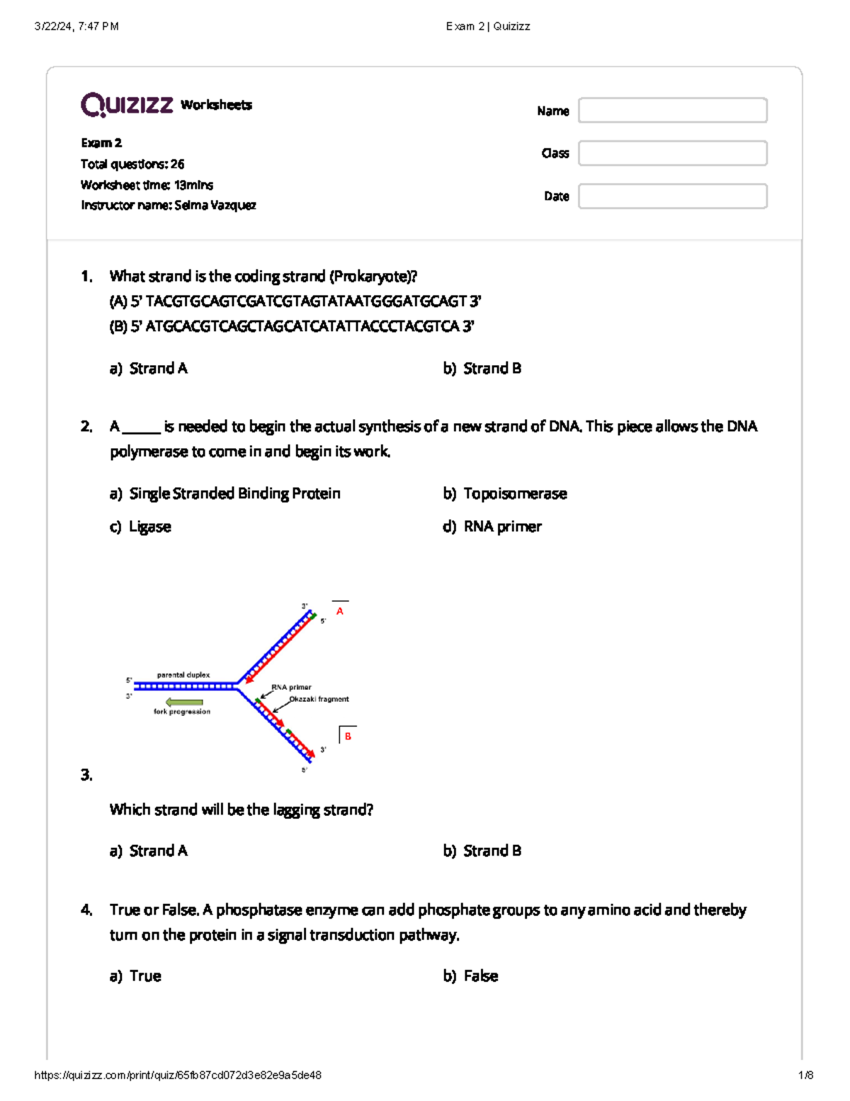 Exam 2 Quizizz-with answer key - Worksheets Exam 2 Total questions: 26 ...