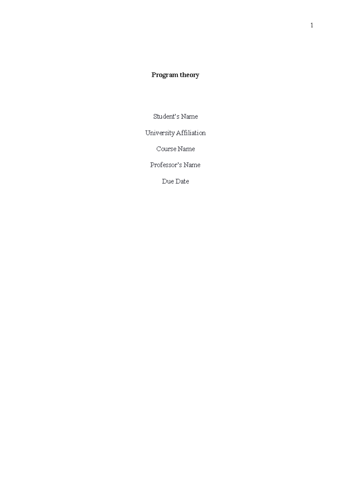 Program theory program theory student s name university affiliation