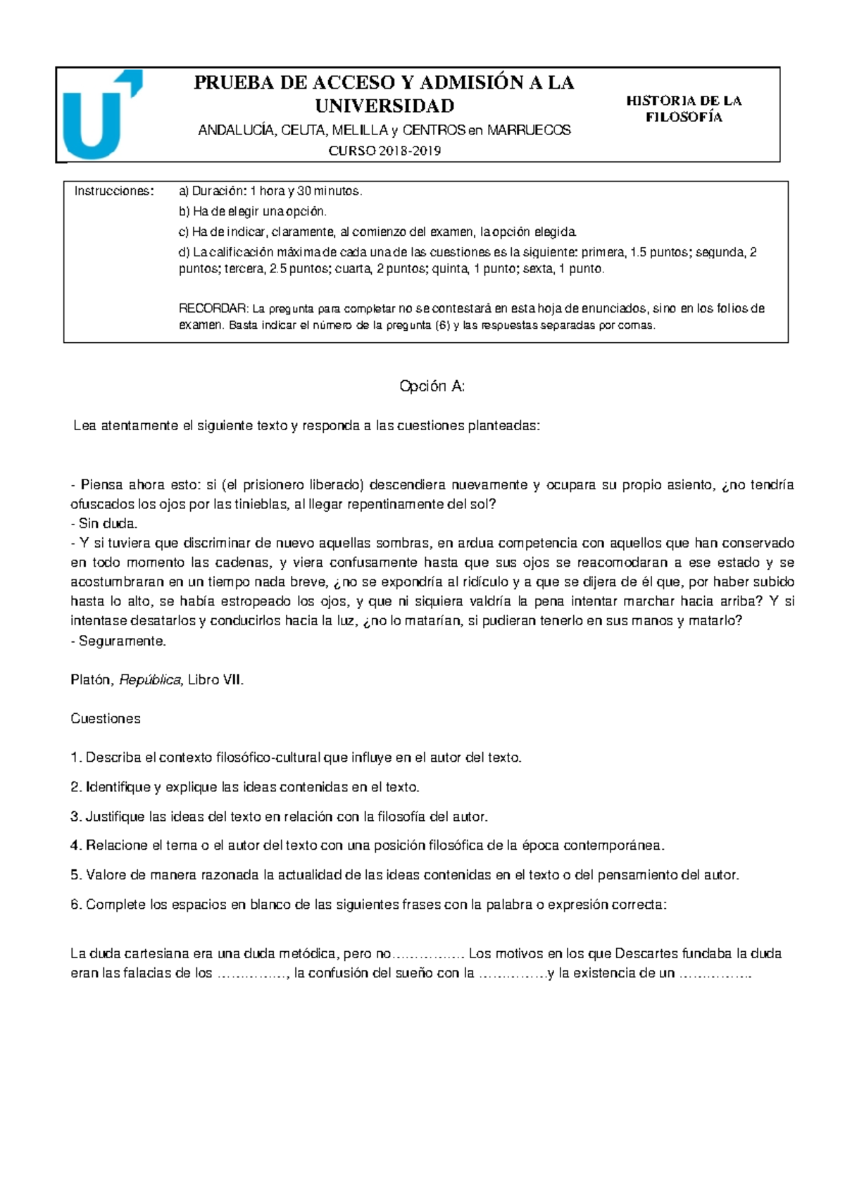 Ex Menes Historia Del Filosof¡a A Y B - PRUEBA DE ACCESO Y ADMISIÓN A ...