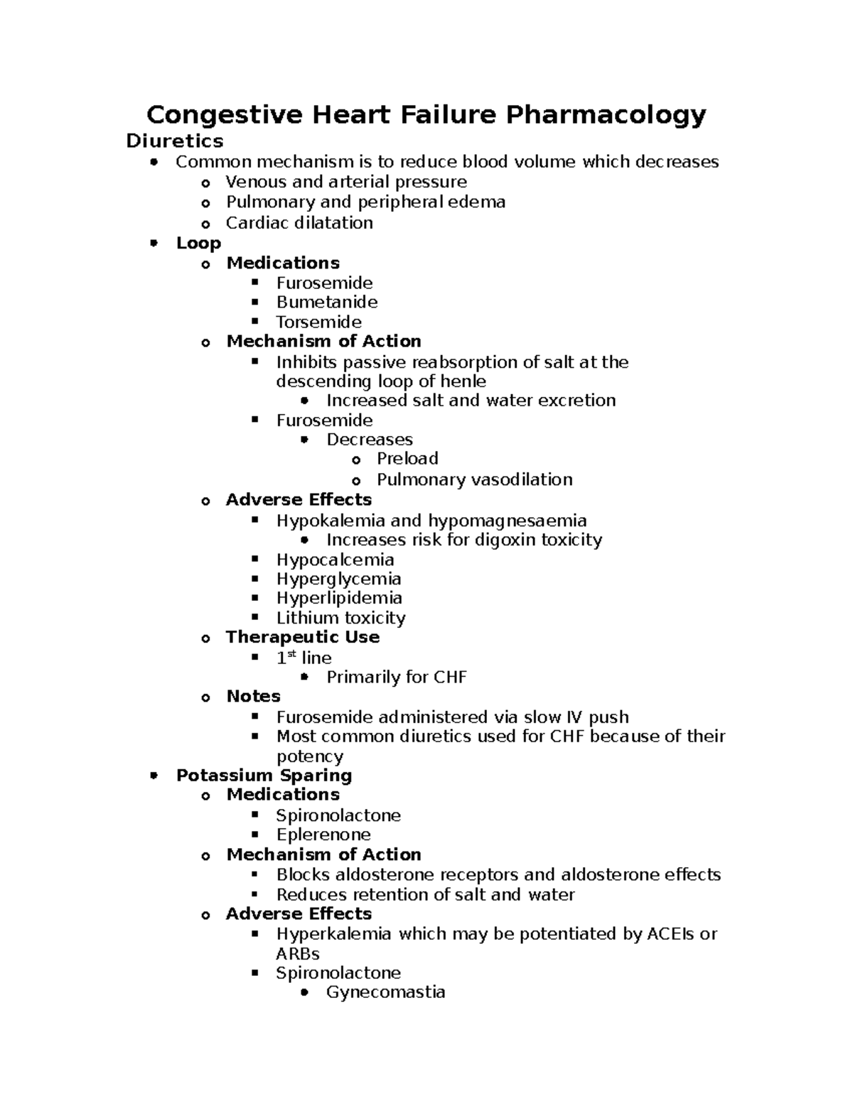 Congestive Heart Failure Pharmacology Congestive Heart Failure