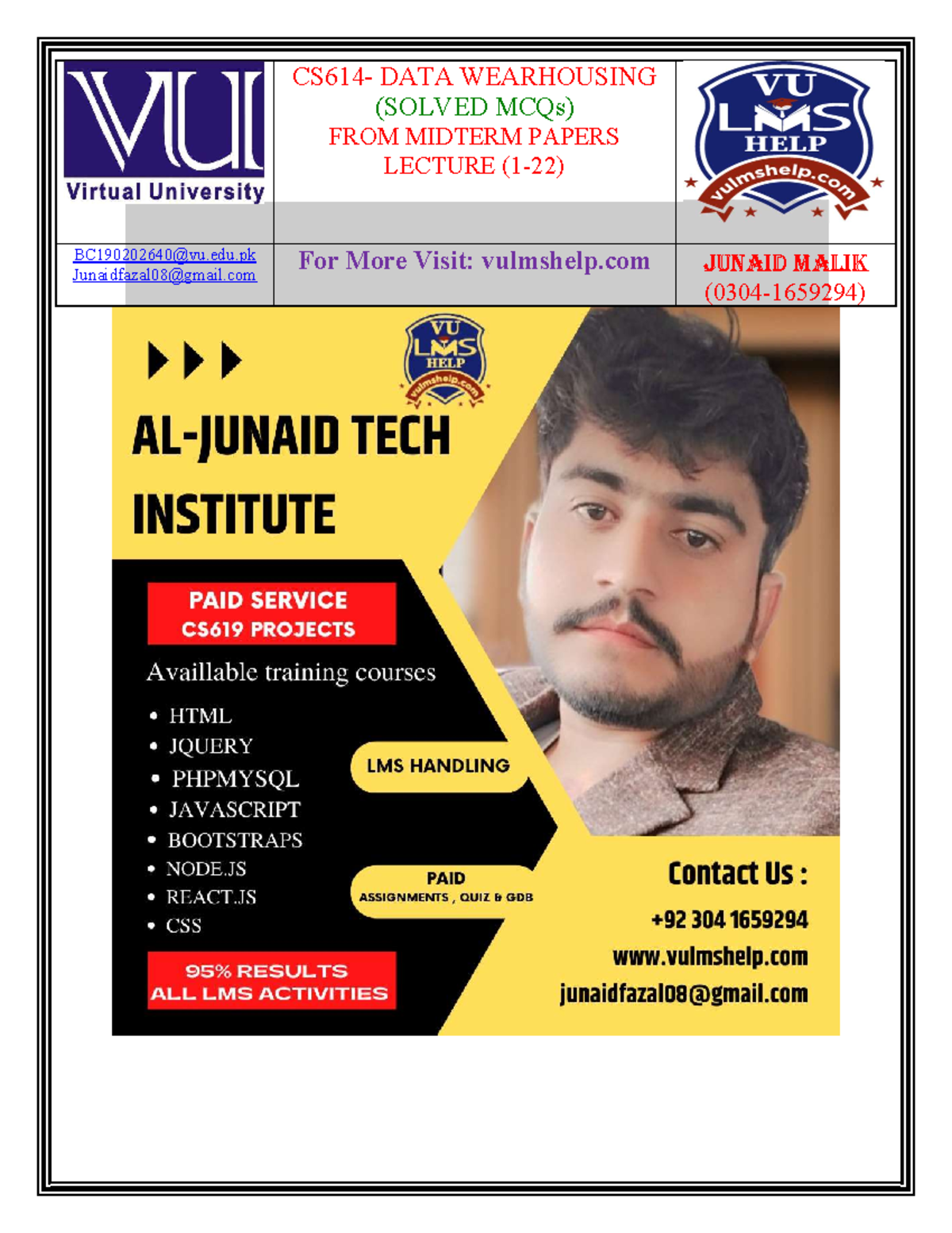 CS614 Midterm Solved MCQS By Junaid - CS614- DATA WEARHOUSING (SOLVED ...