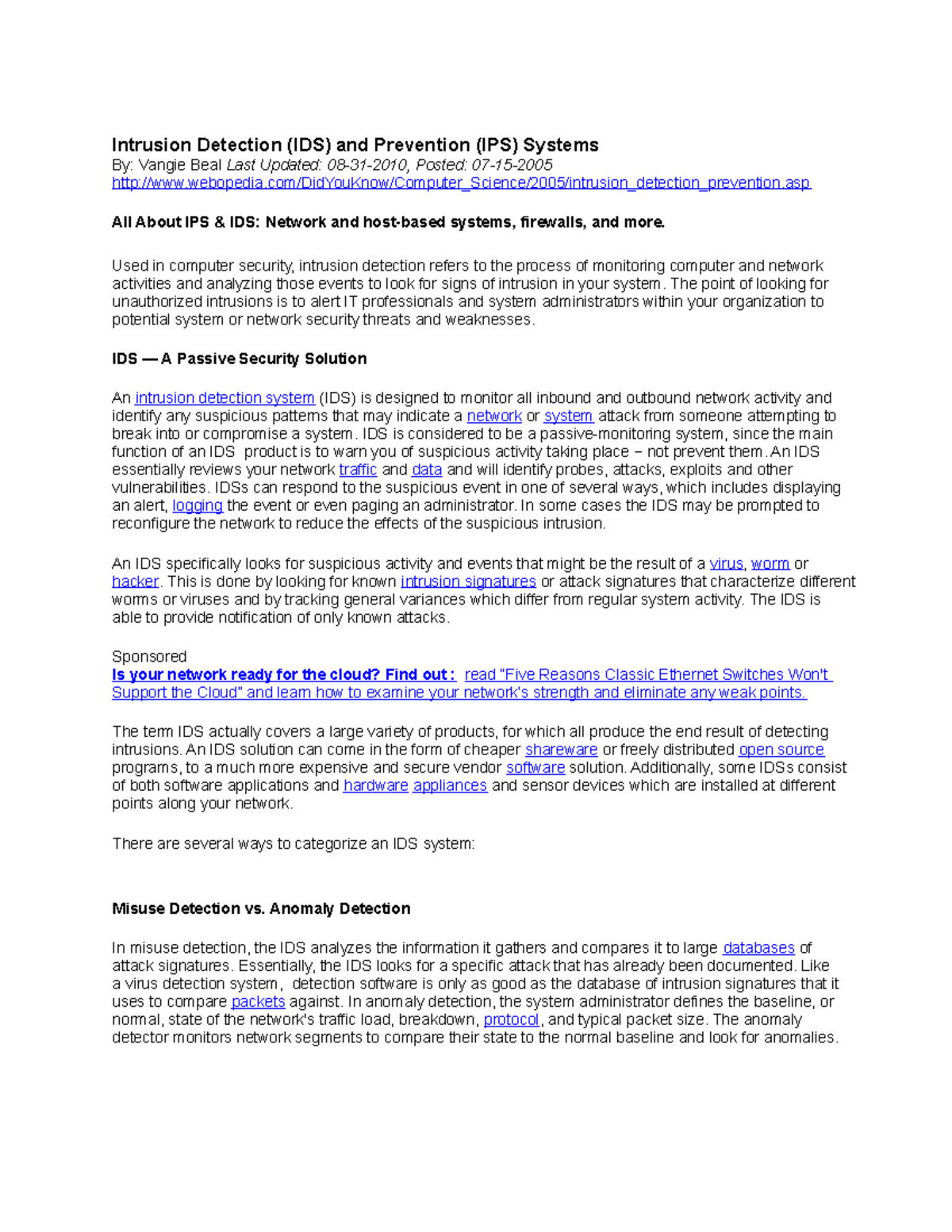 IDS and IPS - Extra notes to substitute the learning material ...