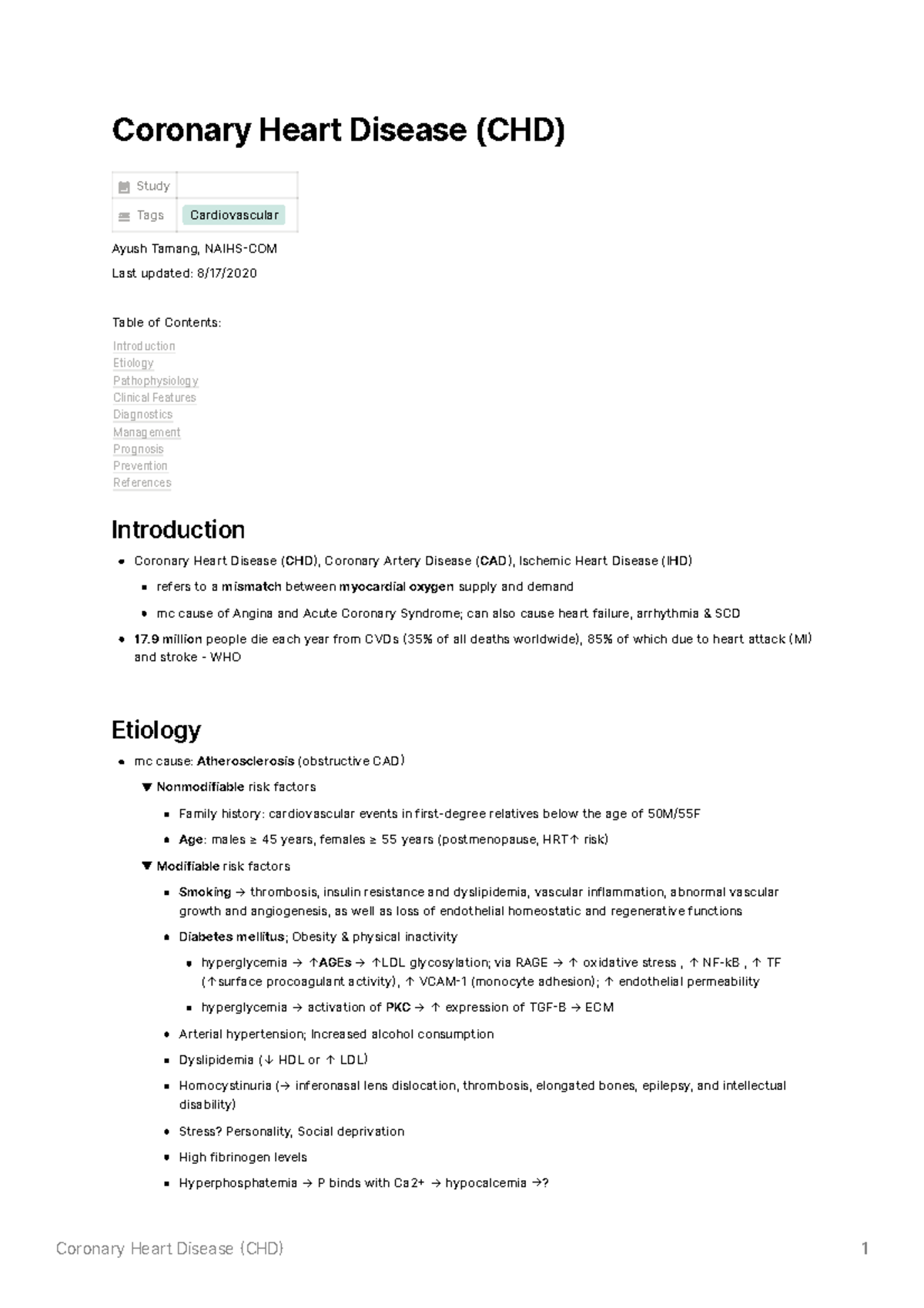 Coronary Heart Disease (CHD) - Coronary Heart Disease (CHD) Study Tags ...