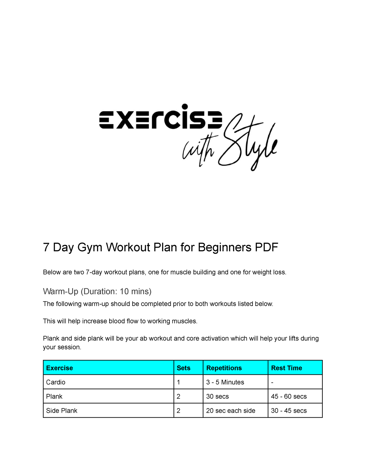 7 days workout plan.  7 day workout, 7 day workout plan, Workout programs