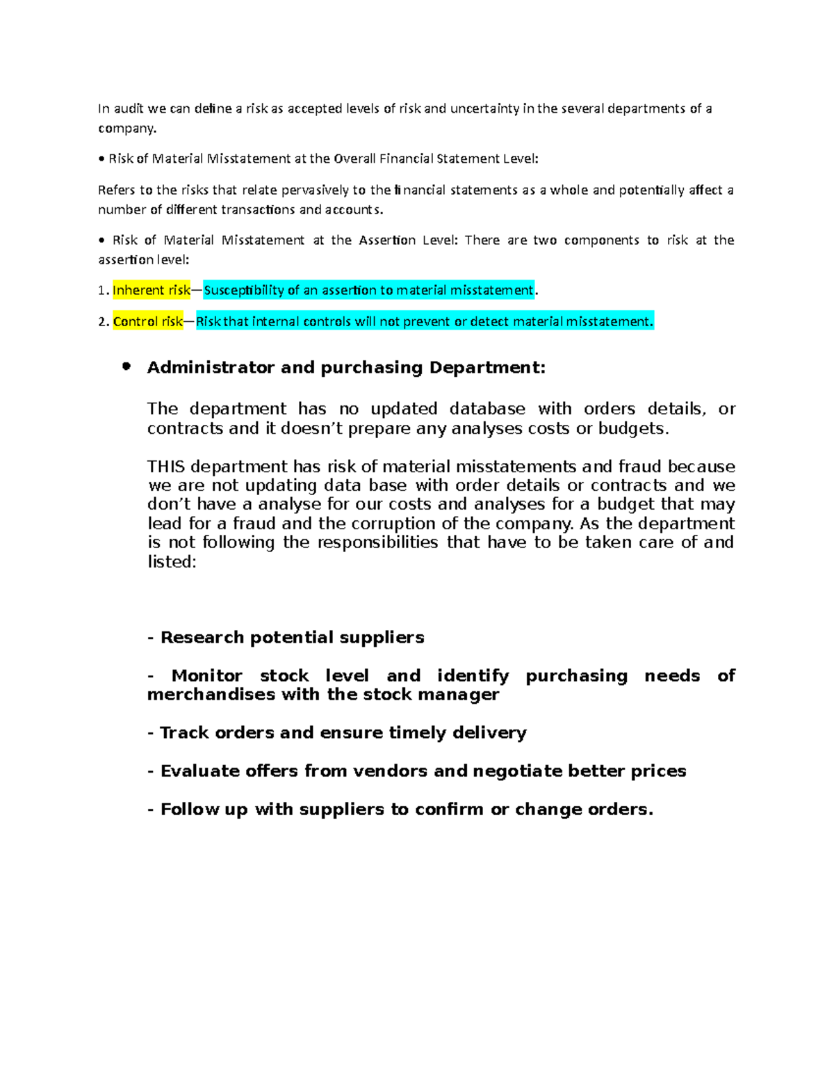 Simulation PART 2 DesktopH5DID9Q In audit we can define a risk as