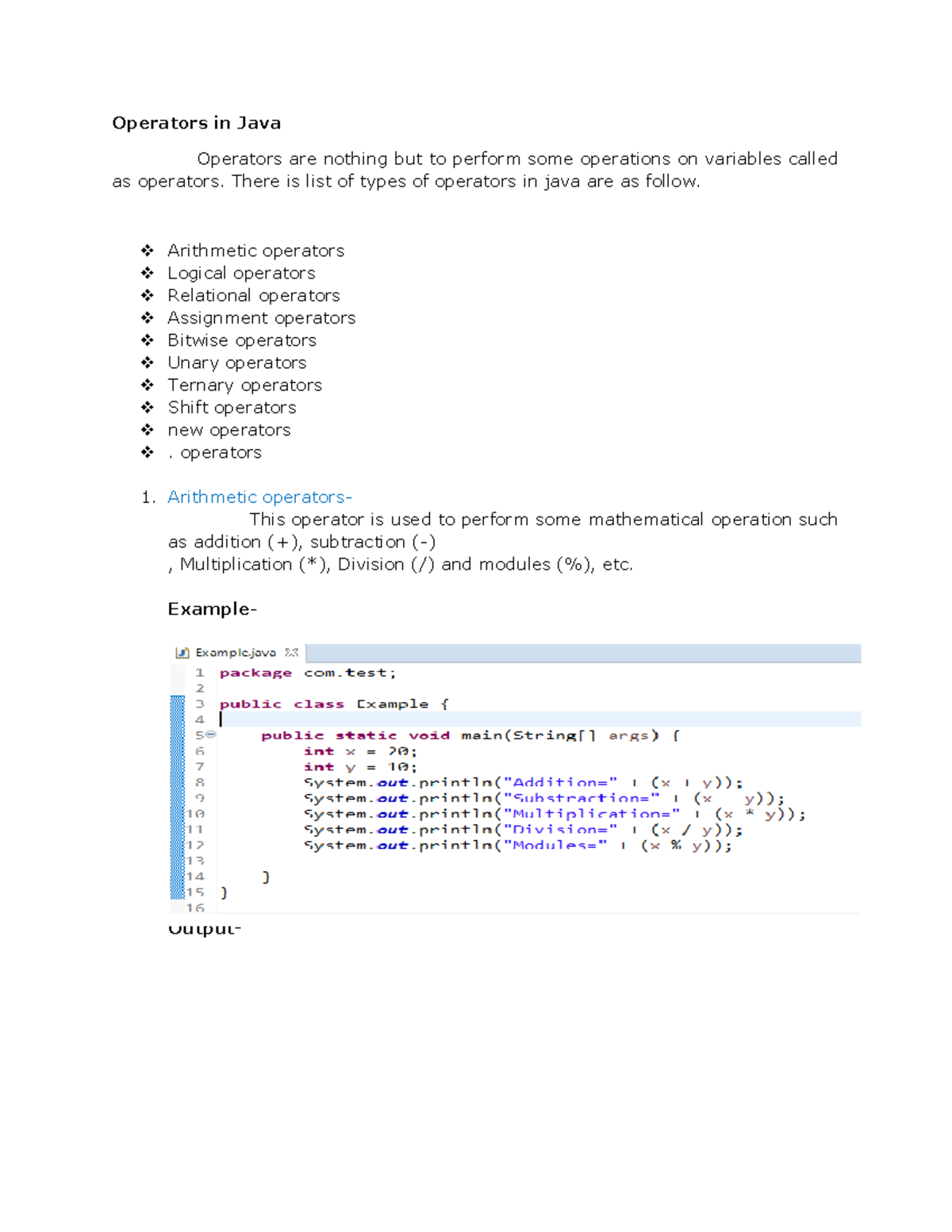 Operators in java - Operators in Java Operators are nothing but to ...