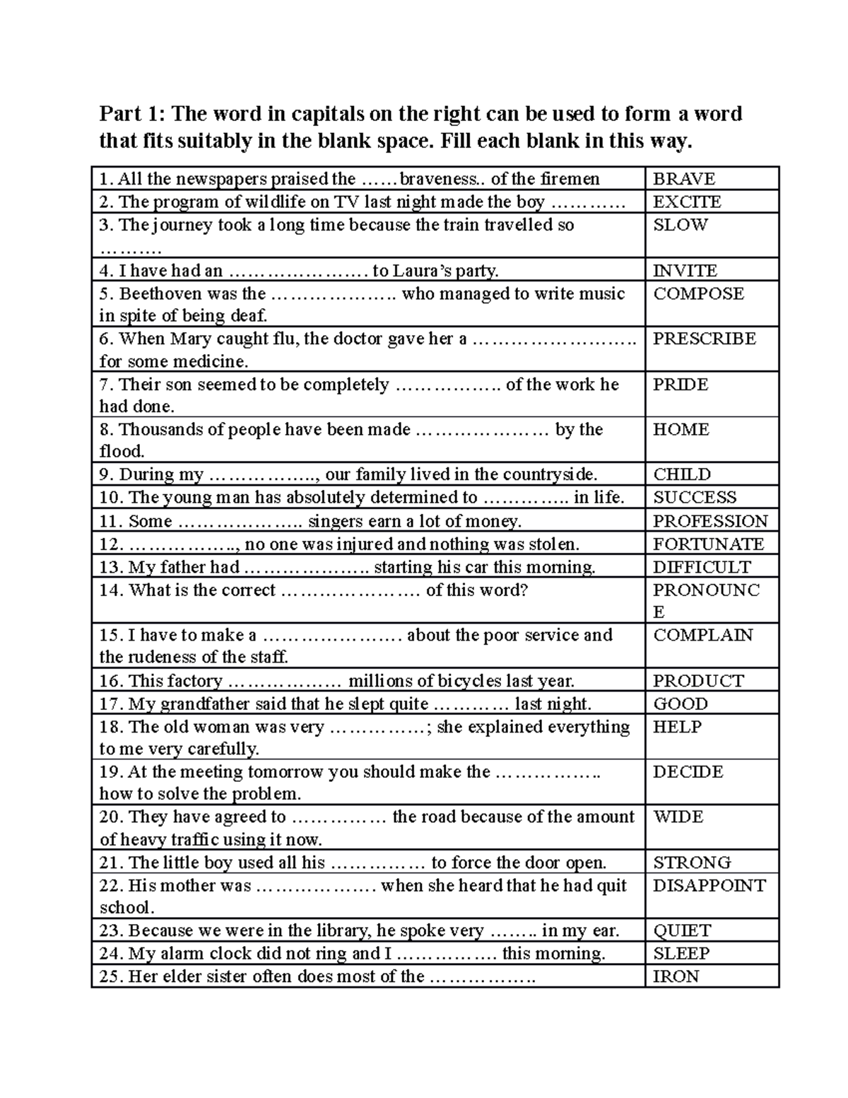 Practice on vocab - Part 1: The word in capitals on the right can be ...