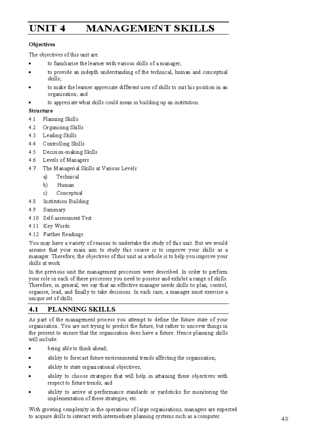 UNIT 4 Management Skills - UNIT 4 MANAGEMENT SKILLS Objectives The