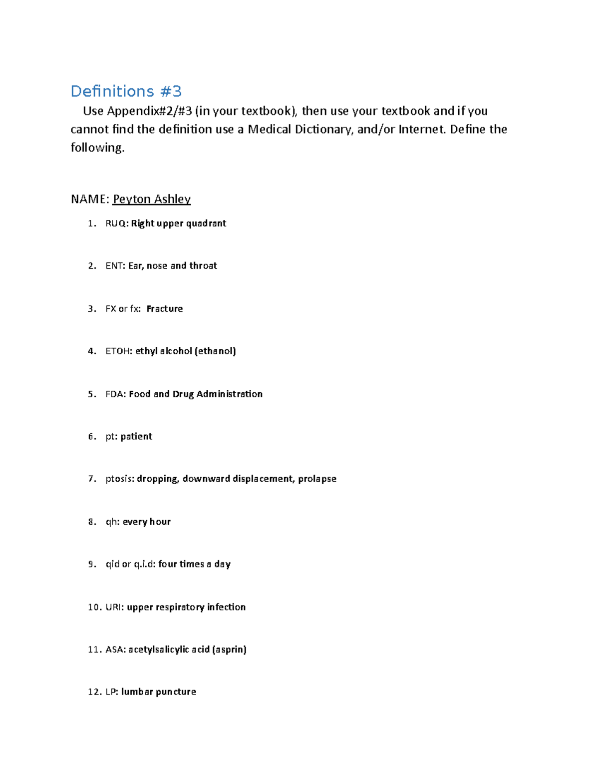Definitions 3 MED - Definitions Use Appendix#2/#3 (in your textbook ...