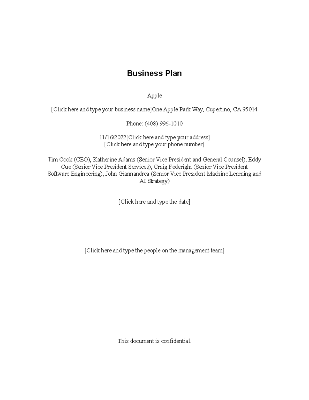 apple business plan template