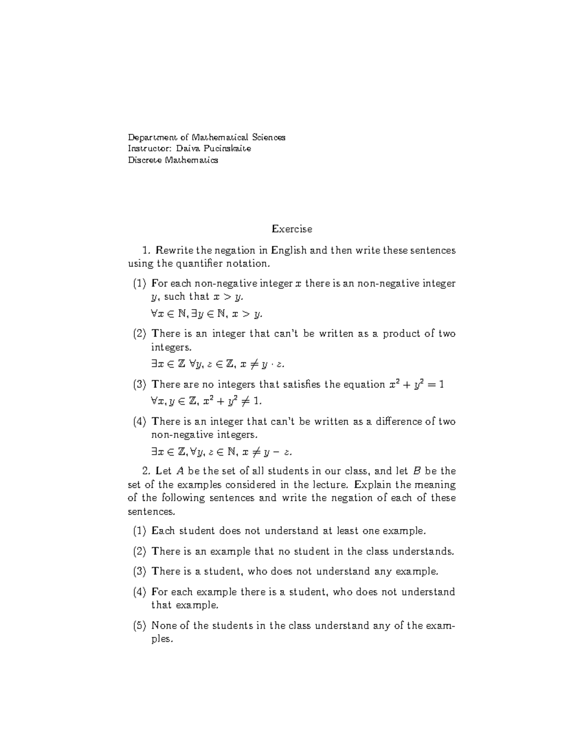 Solution Exercise Discrete Mathematics 4 - Department Of Mathematical ...