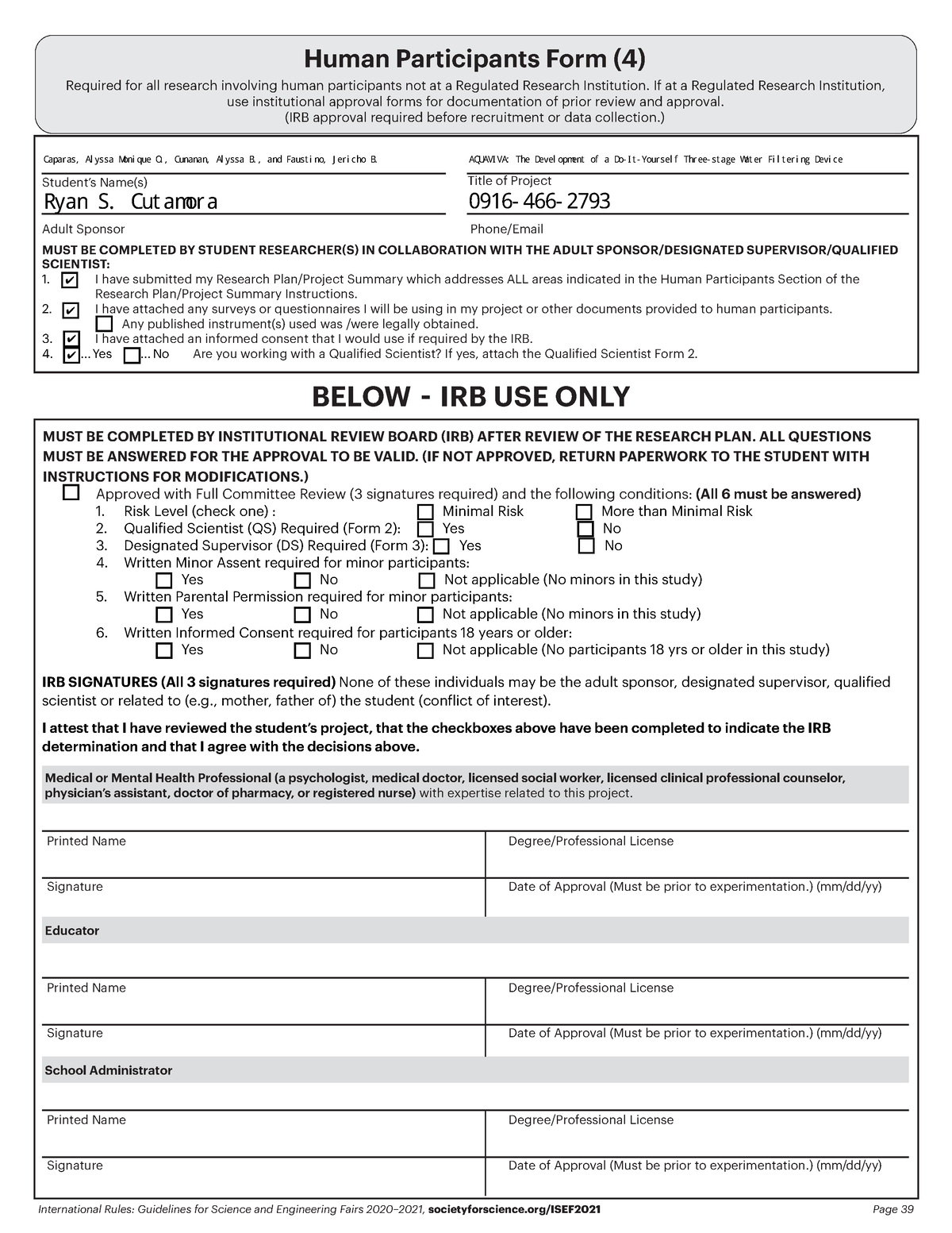 Form 4 - A form in biological research. - International Rules ...