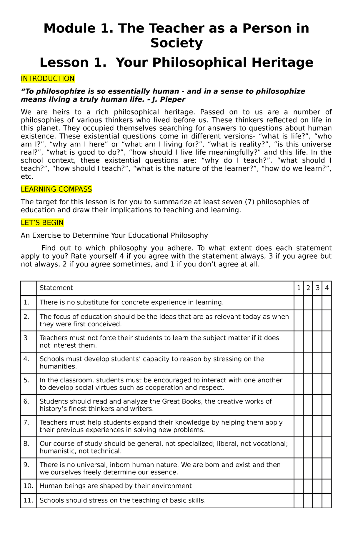 EDUC 202 - Module 1 Lesson 1 - Module 1. The Teacher As A Person In ...