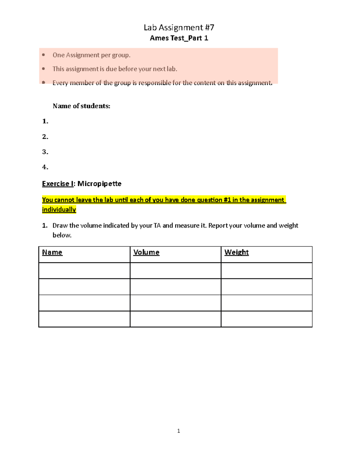 Lab Assignment 7 Amest Test Part 1 Ames Test_Part 1 One Assignment