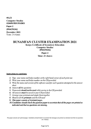 Computer Studies PP1 END TERM 1 EXAM 2020 FORM 4 - ARABUKO FOREST HIGH ...