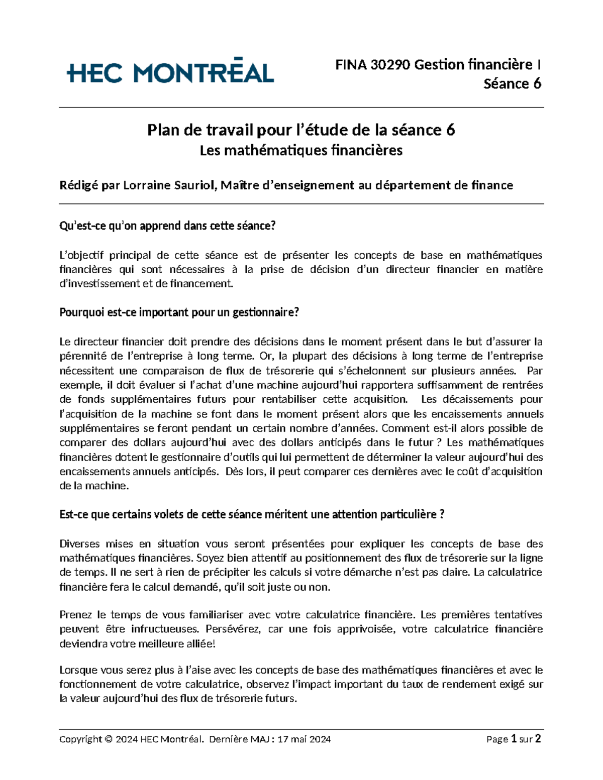 FINA 30290 DA E24 - S6 - Plan de travail pour votre étude - FINA 30290 ...
