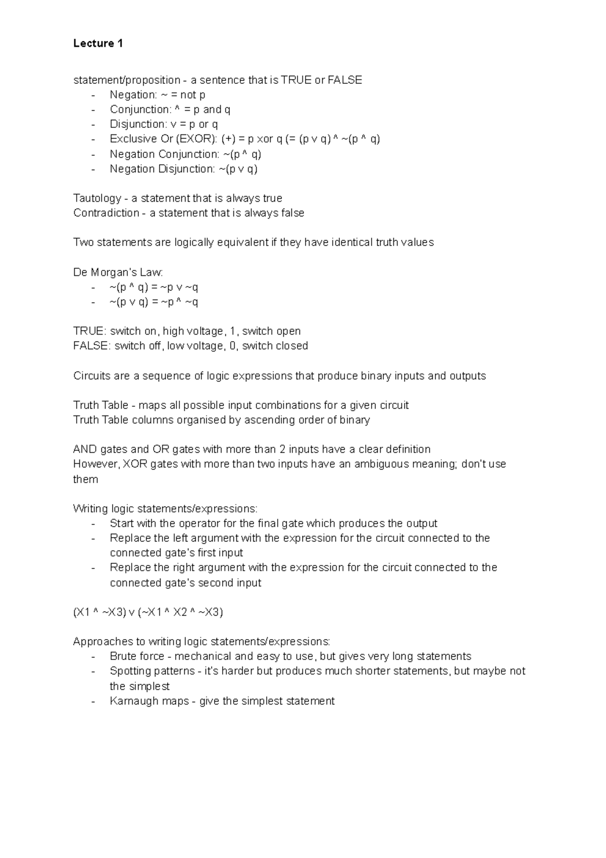 Module 1 - Propositional Logic - Lecture 1 statement/proposition - a ...