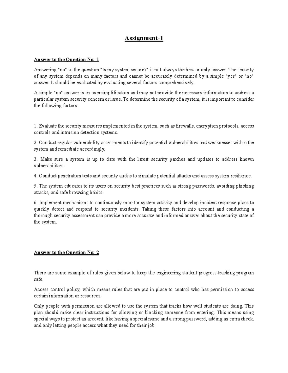 Assignment-1 - Software Security - Assignment- Answer to the Question ...