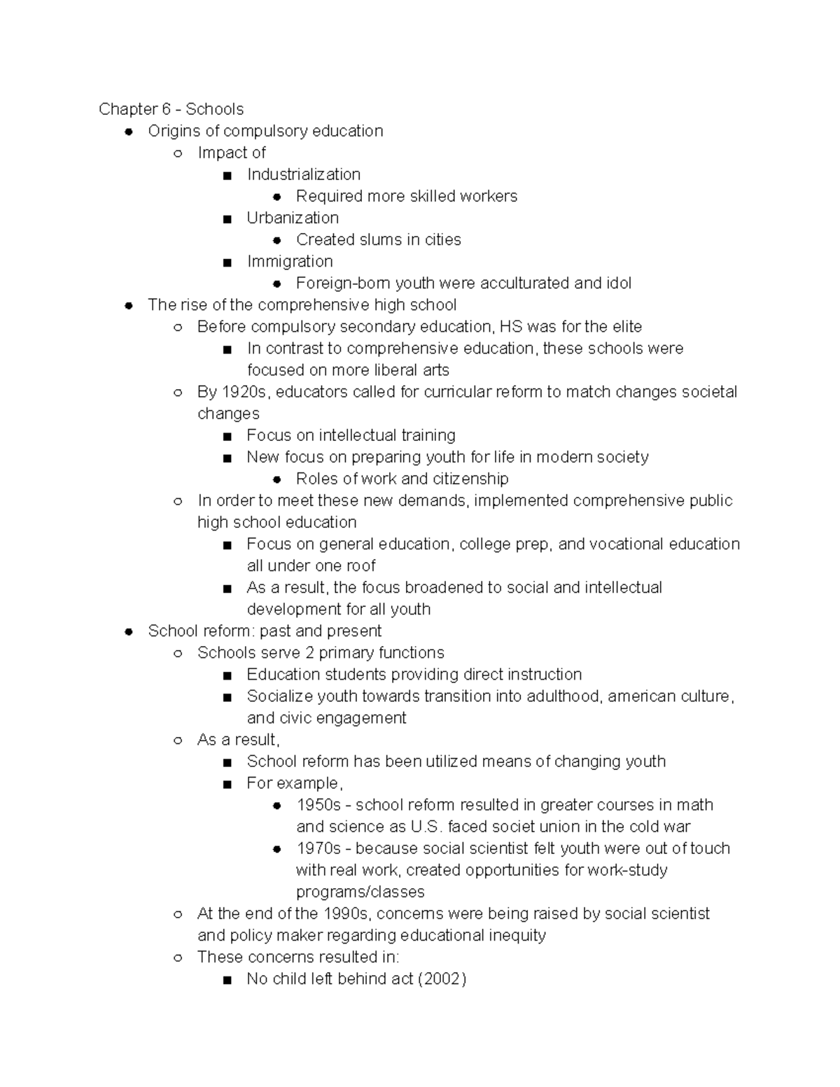 Chapter 6 - Schools Lecture Notes - Chapter 6 - Schools Origins of ...