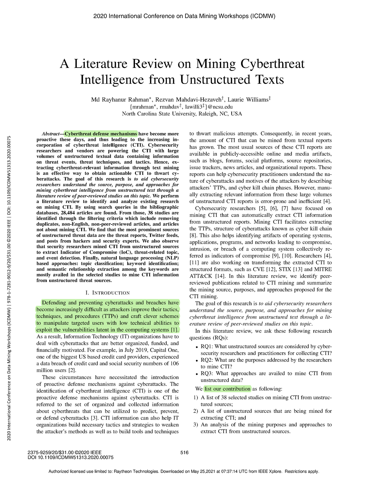 A Literature Review on Mining Cyberthreat - A Literature Review on ...