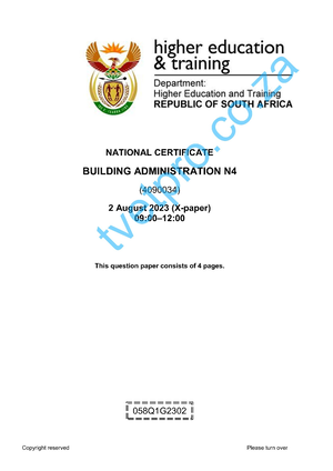 T90 - Building Administration N4 MEMO April 2024 - MARKING GUIDELINE ...