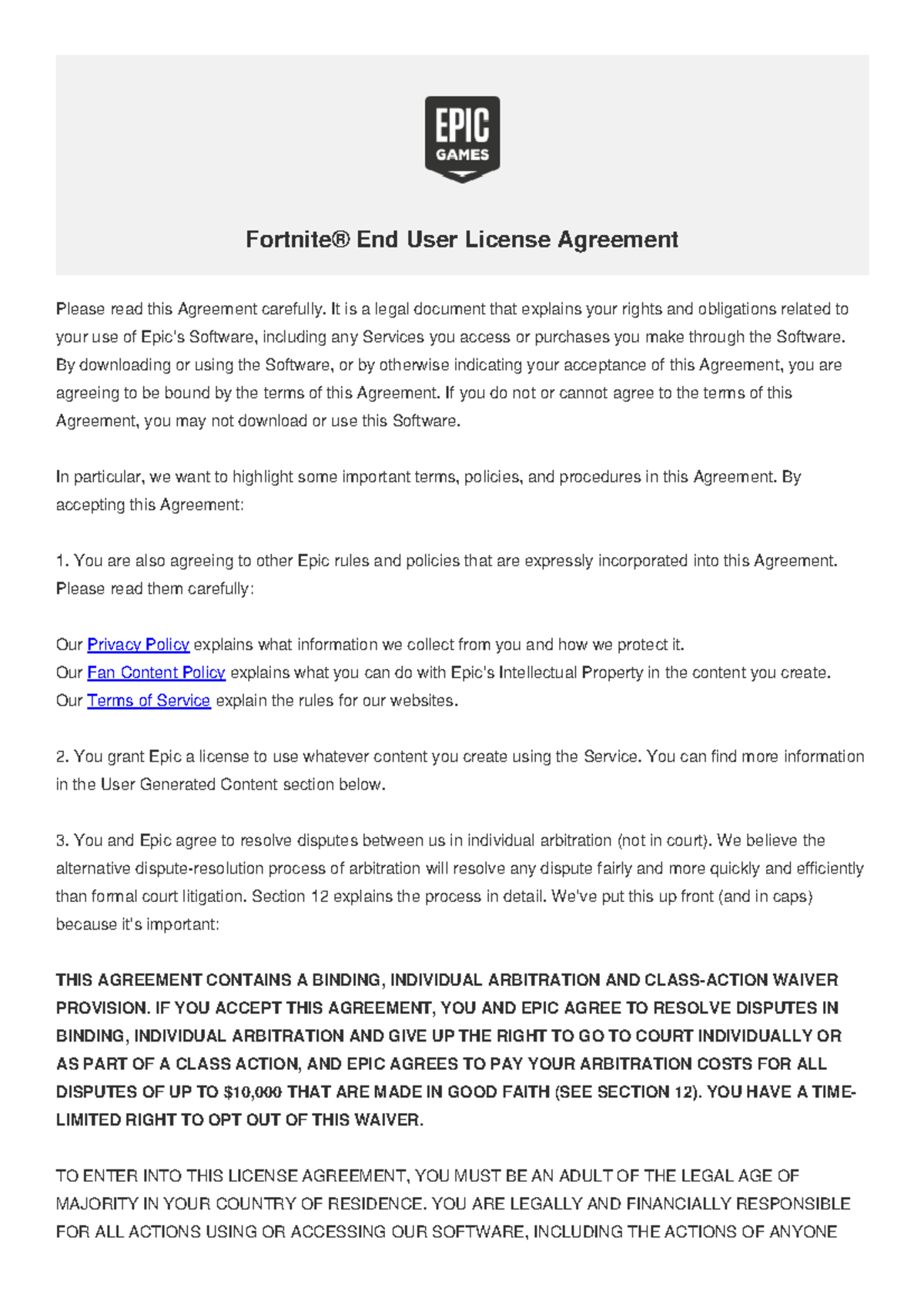 Fortnite End User License Agreement Fortnite® End User License Agreement - It is a legal document that