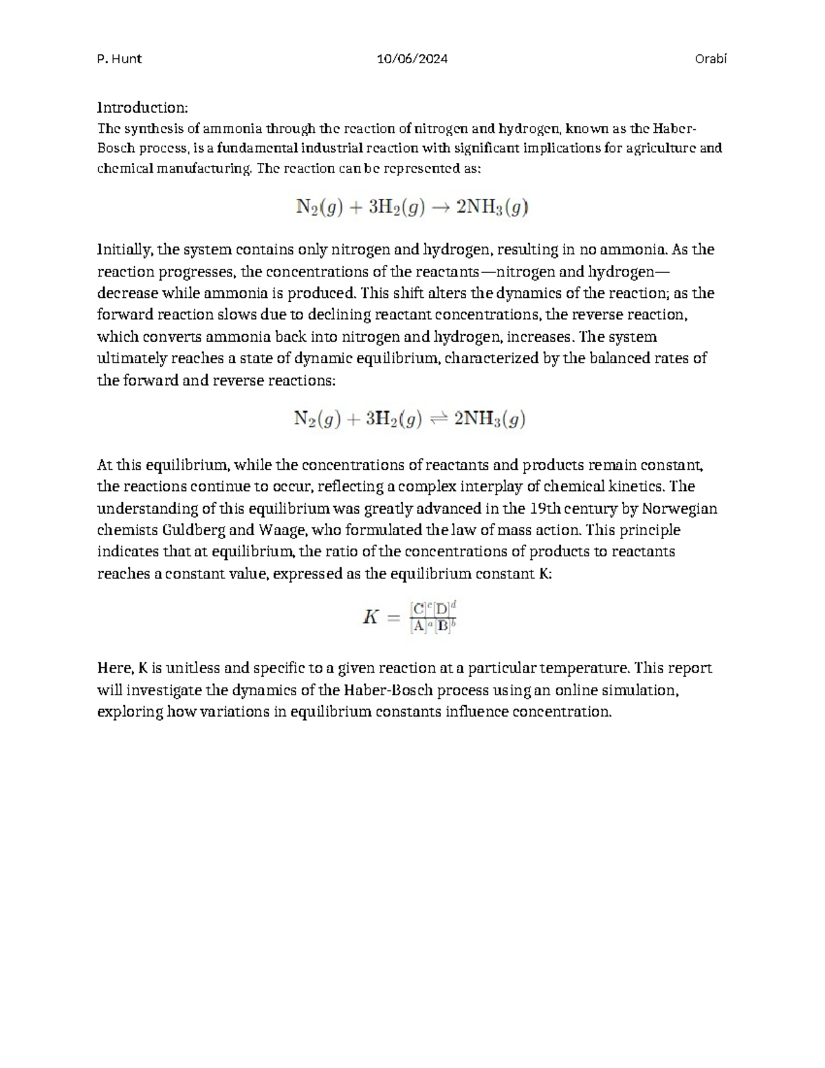 I am in equilibrium Lab Report Introduction The synthesis of