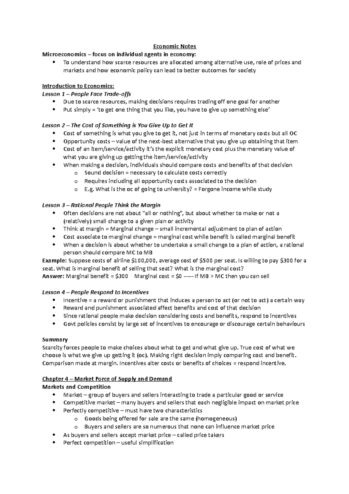 Economic Notes - Economic Notes Microeconomics – focus on individual ...