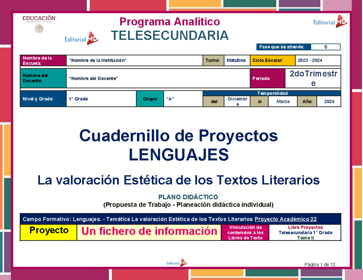 3. La valoración estética de los textos literarios (3 Proyectos