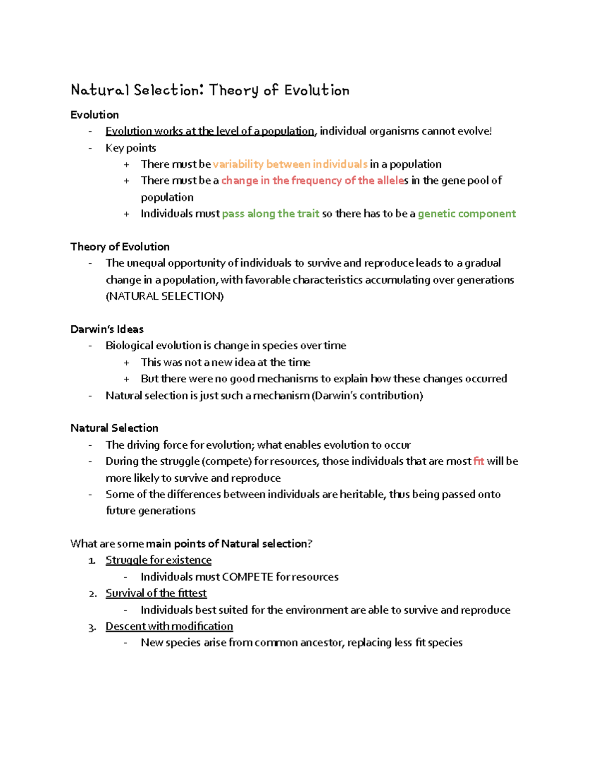 Evolution - Biology 12 - Natural Selection: Theory of Evolution ...