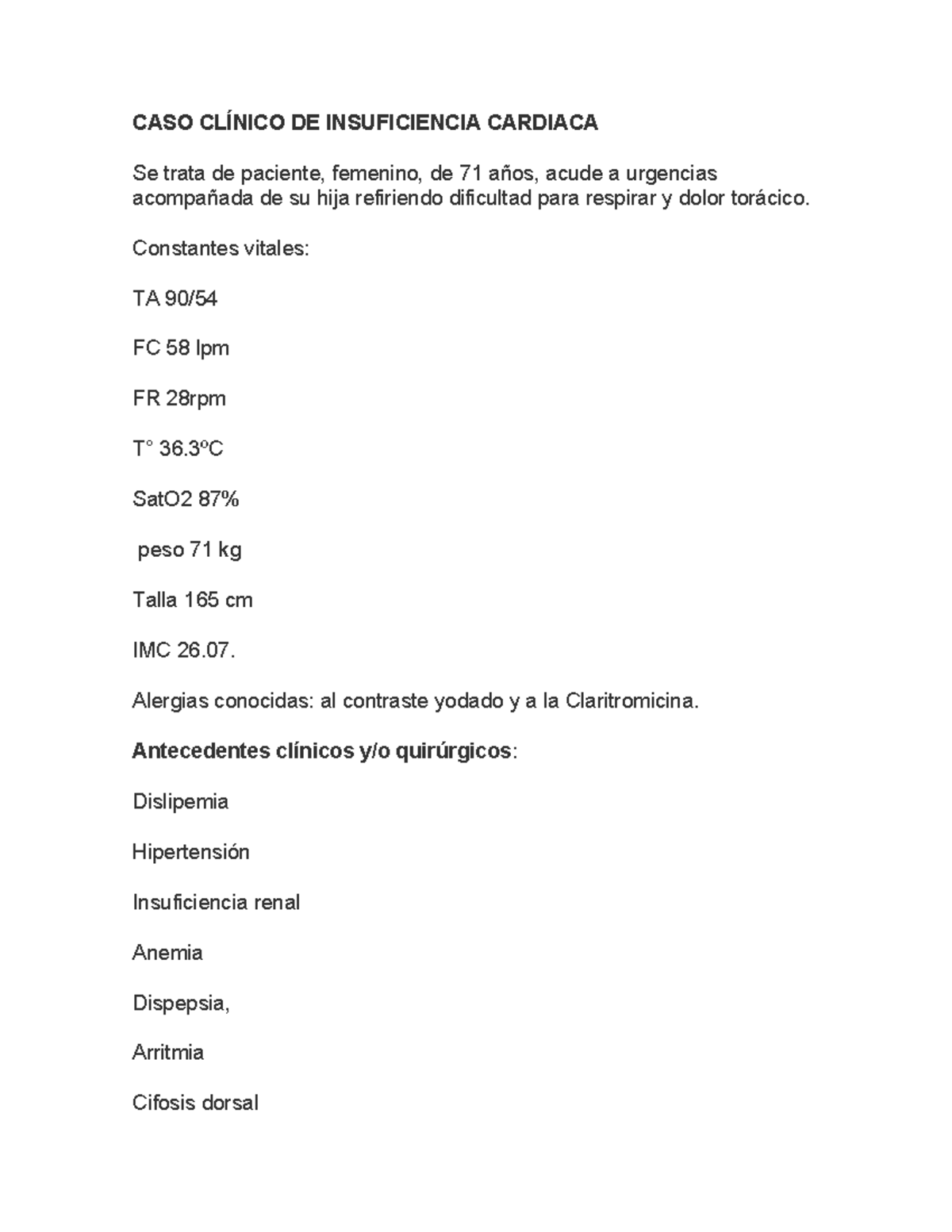 Caso Clínico Icc Caso ClÍnico De Insuficiencia Cardiaca Se Trata De