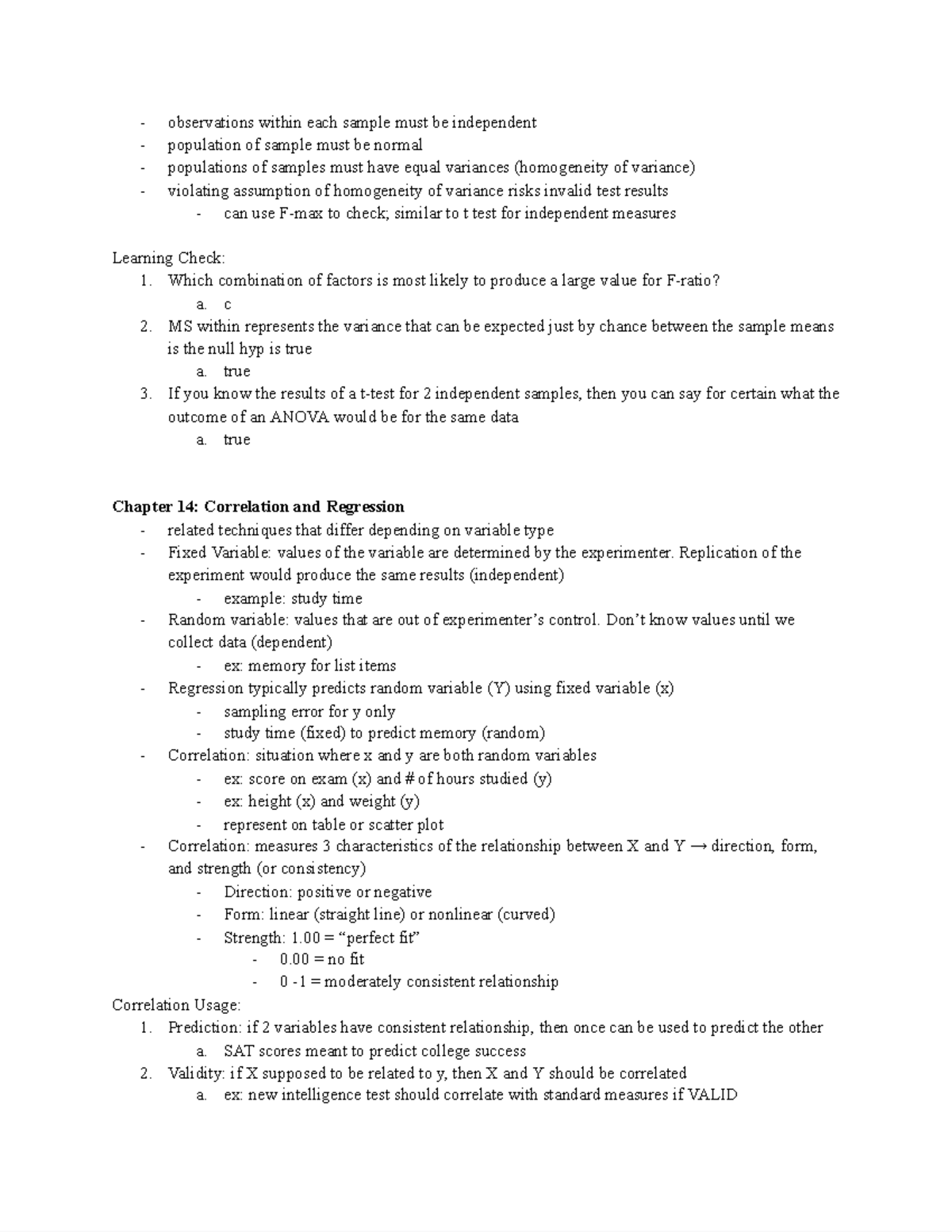 Psych 60 Ch 14-Review Notes - observations within each sample must be ...