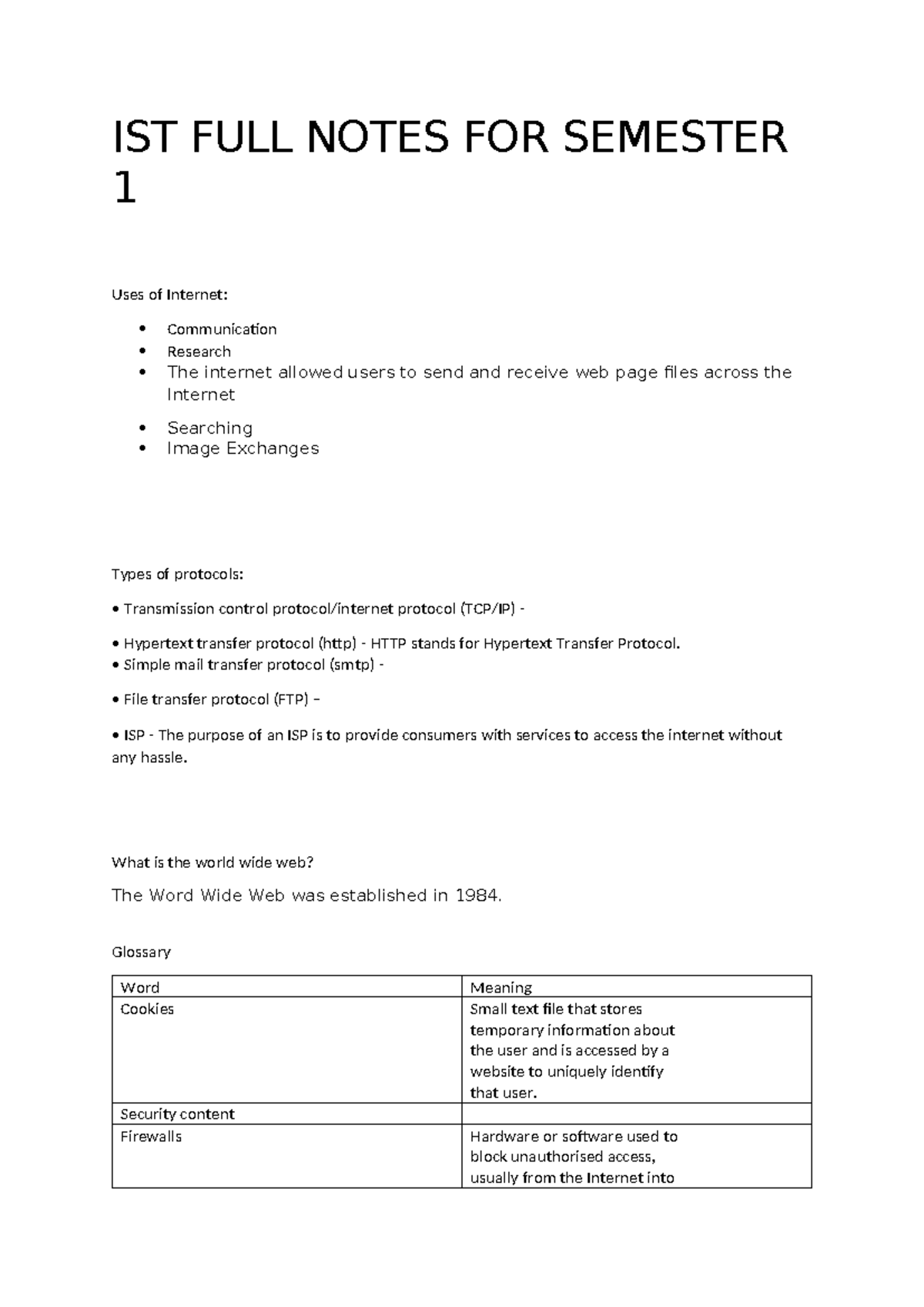 IST FULL Notes FOR Semester 1 - IST FULL NOTES FOR SEMESTER 1 Uses of ...