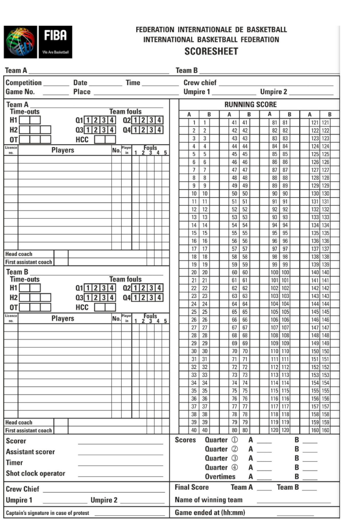 FIBA Scoresheet - Physical Fitness - Studocu