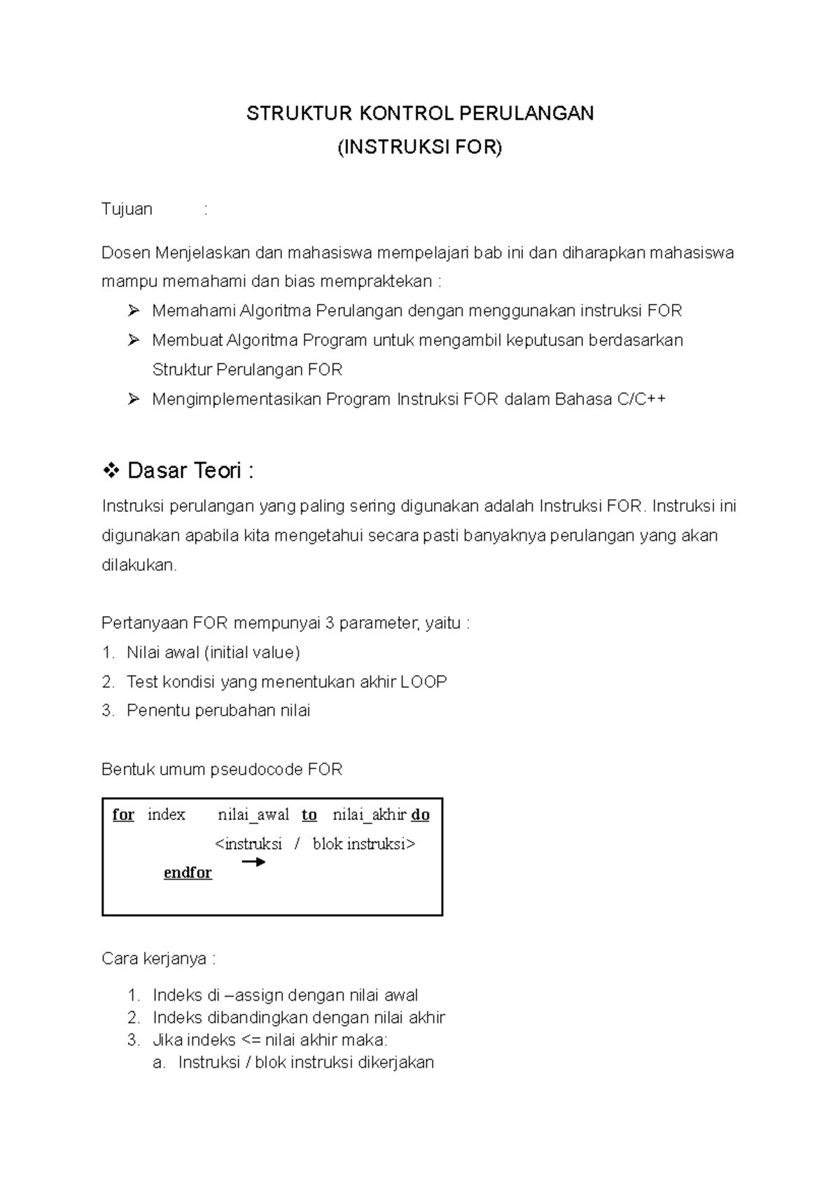 Algo M 5 - Algoritma Pemrograman Modul 5 - STRUKTUR KONTROL PERULANGAN ...