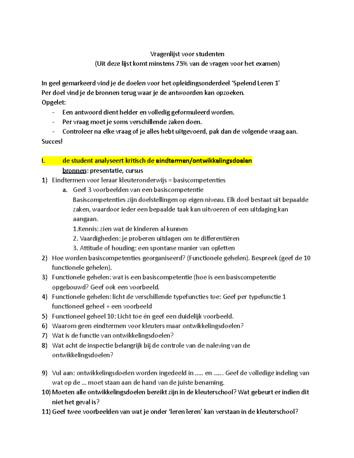 Examen Spelend Leren 1 - Vragenlijst Voor Studenten 22-23 Update 21 ...