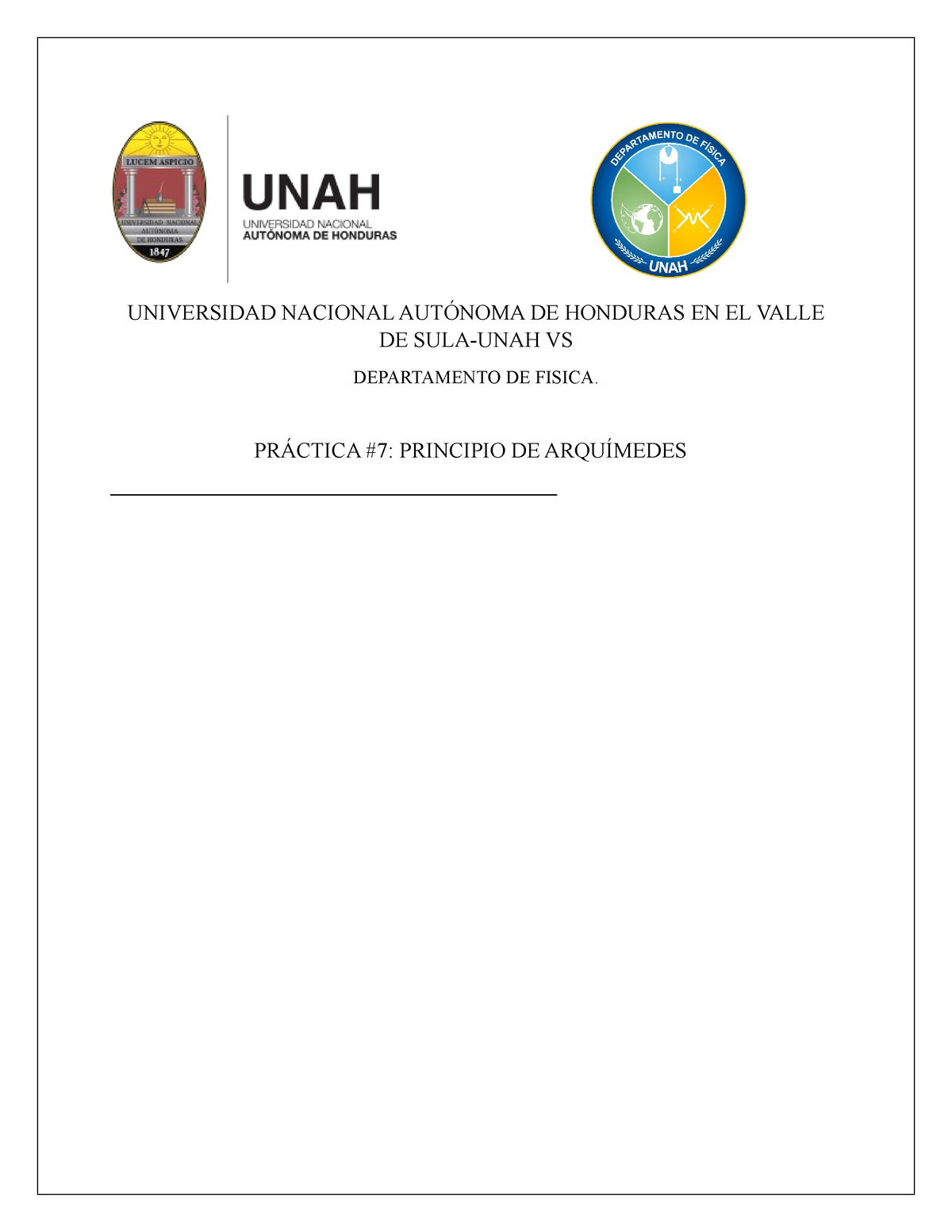 Practica 7 Universidad Nacional AutÓnoma De Honduras En El Valle De Sula Unah Vs Departamento 8000