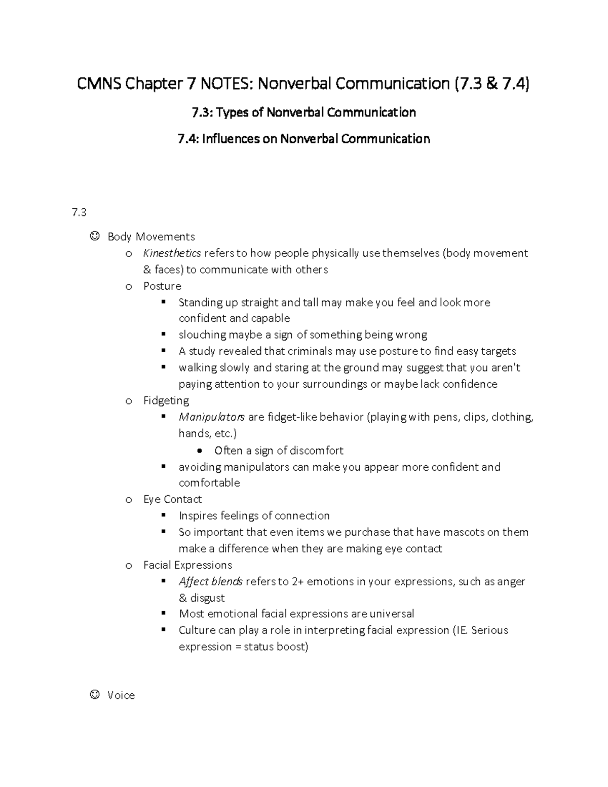 CMNS Chapter 7 PART 2 - CMNS Chapter 7 NOTES: Nonverbal Communication ...