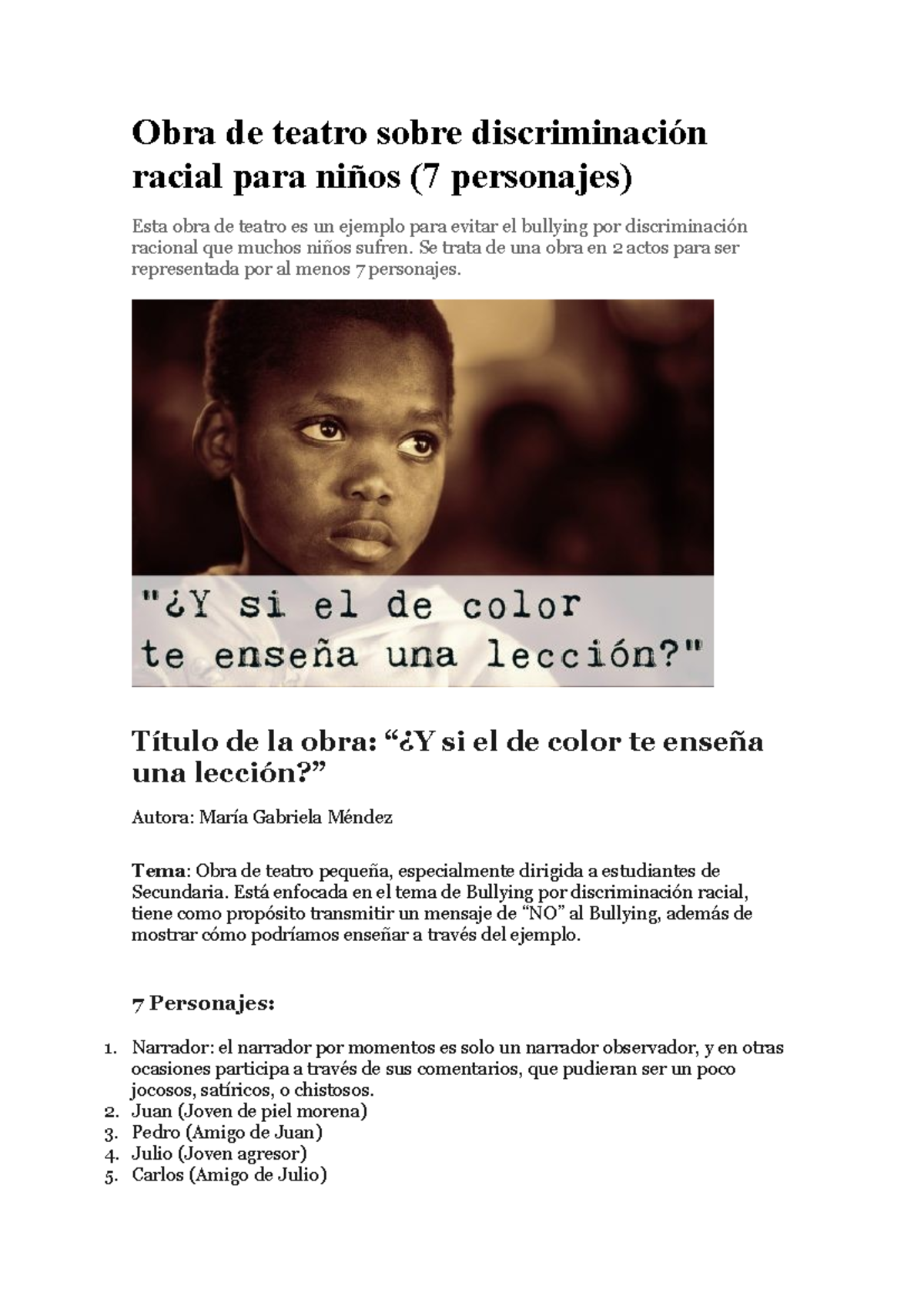 353841471 Obra de Teatro Sobre Discriminacion Racial Para NinosHistoria ...