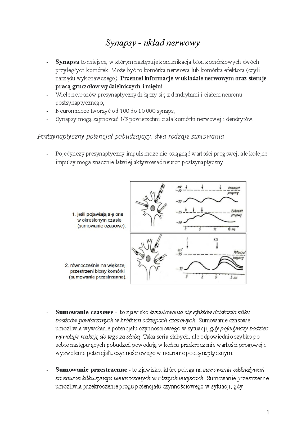 Synapsy, uzupełnienie - Synapsy - układ nerwowy - Synapsa to miejsce, w ...