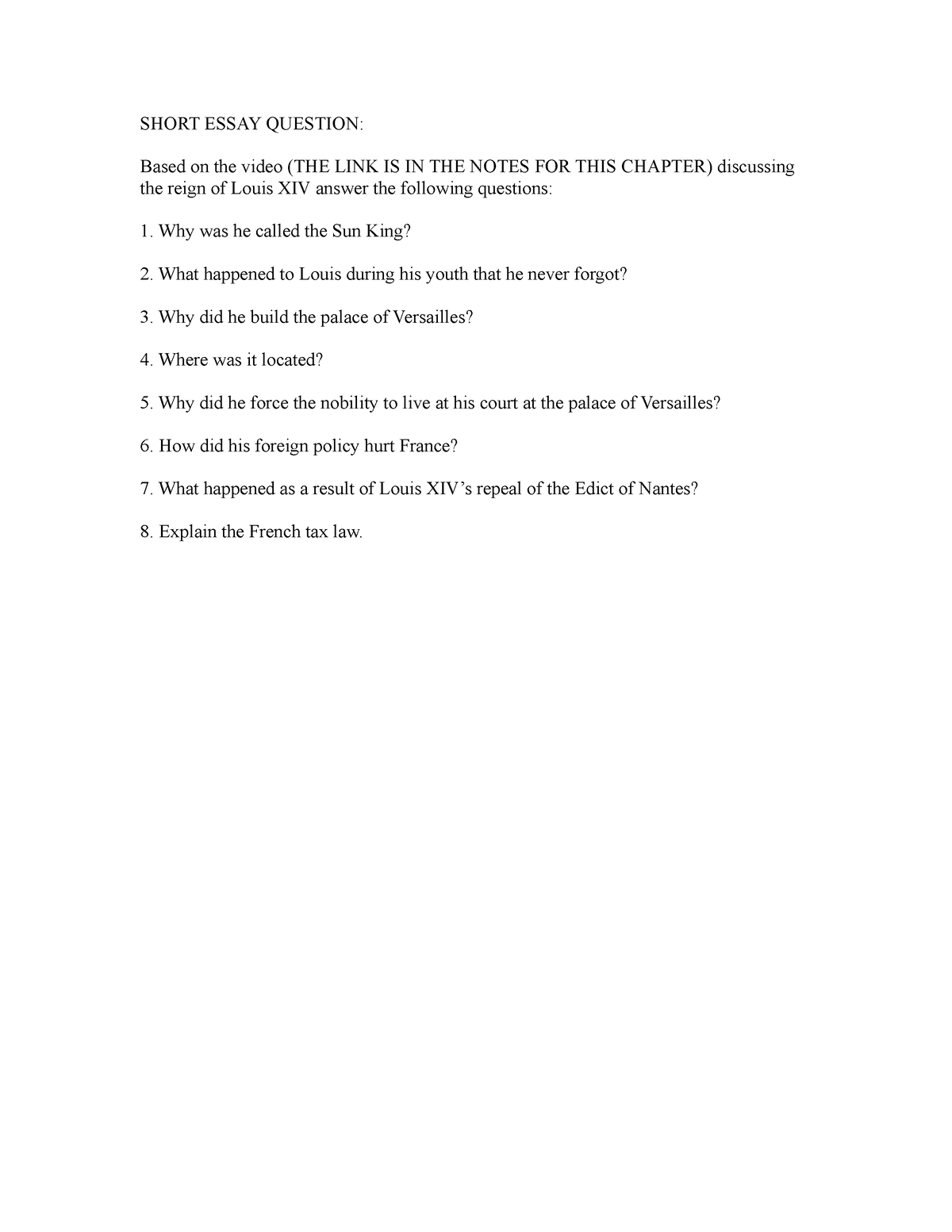short essay question set 2