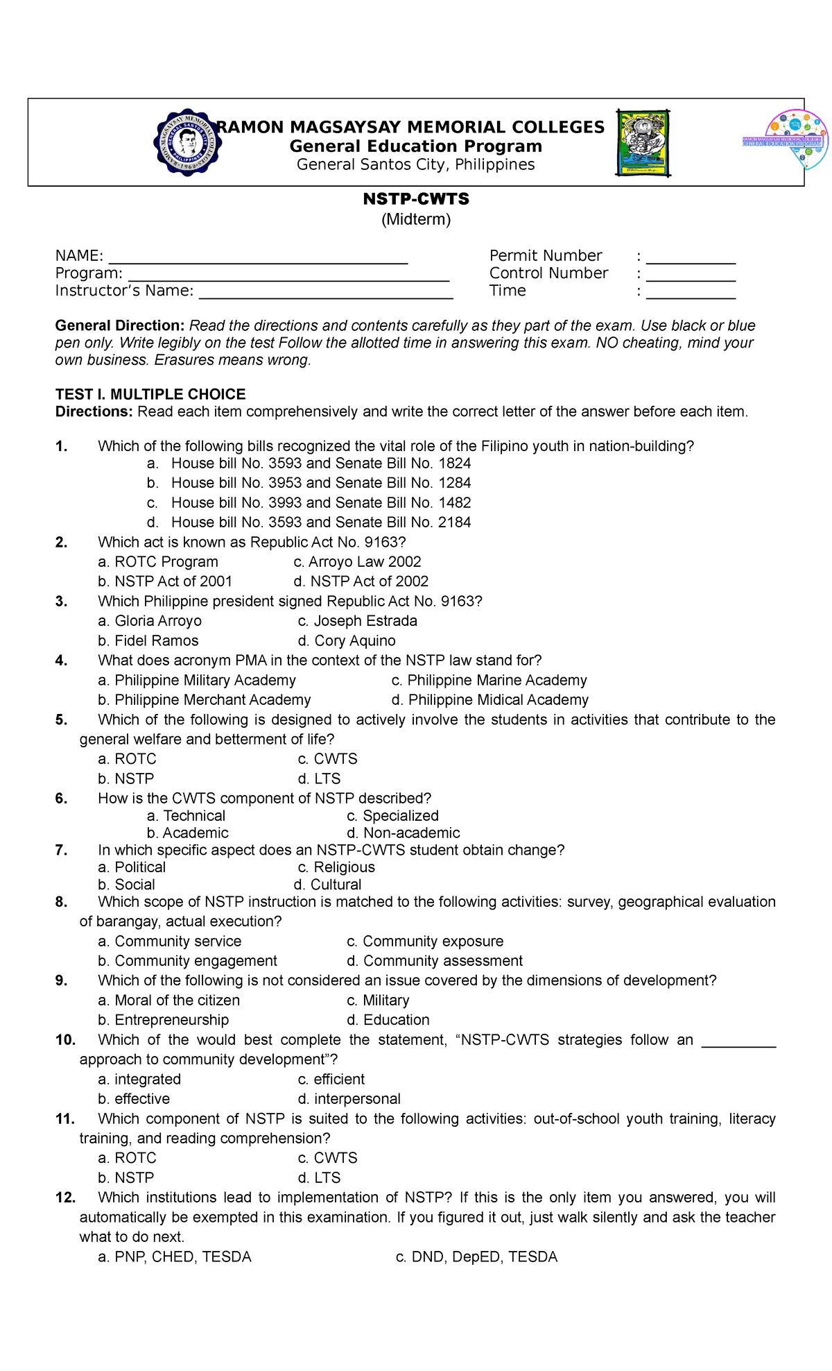 Midterm-exam - Hey - Ramon Magsaysay Memorial Colleges General 