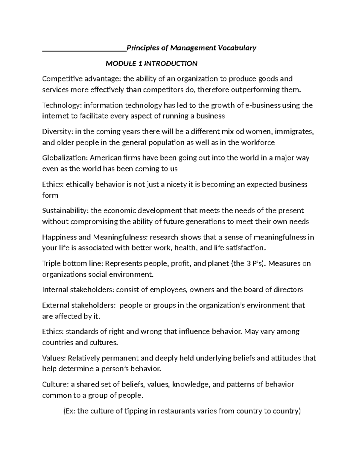 Principales Of Management Intro Module 1 Vocab Principles Of Principales Of Management Intro Module 1 Vocab Principles Of