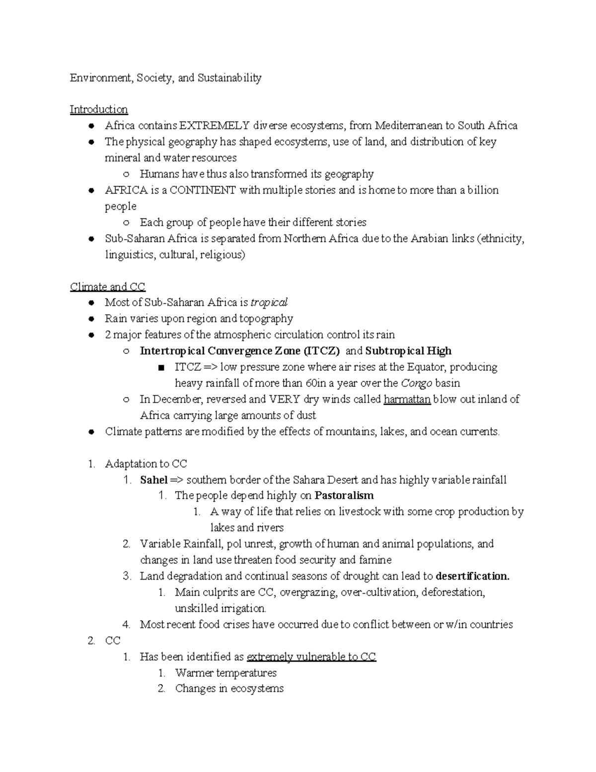 Sub-Saharan Africa - Environment Notes - Textbook - Environment ...