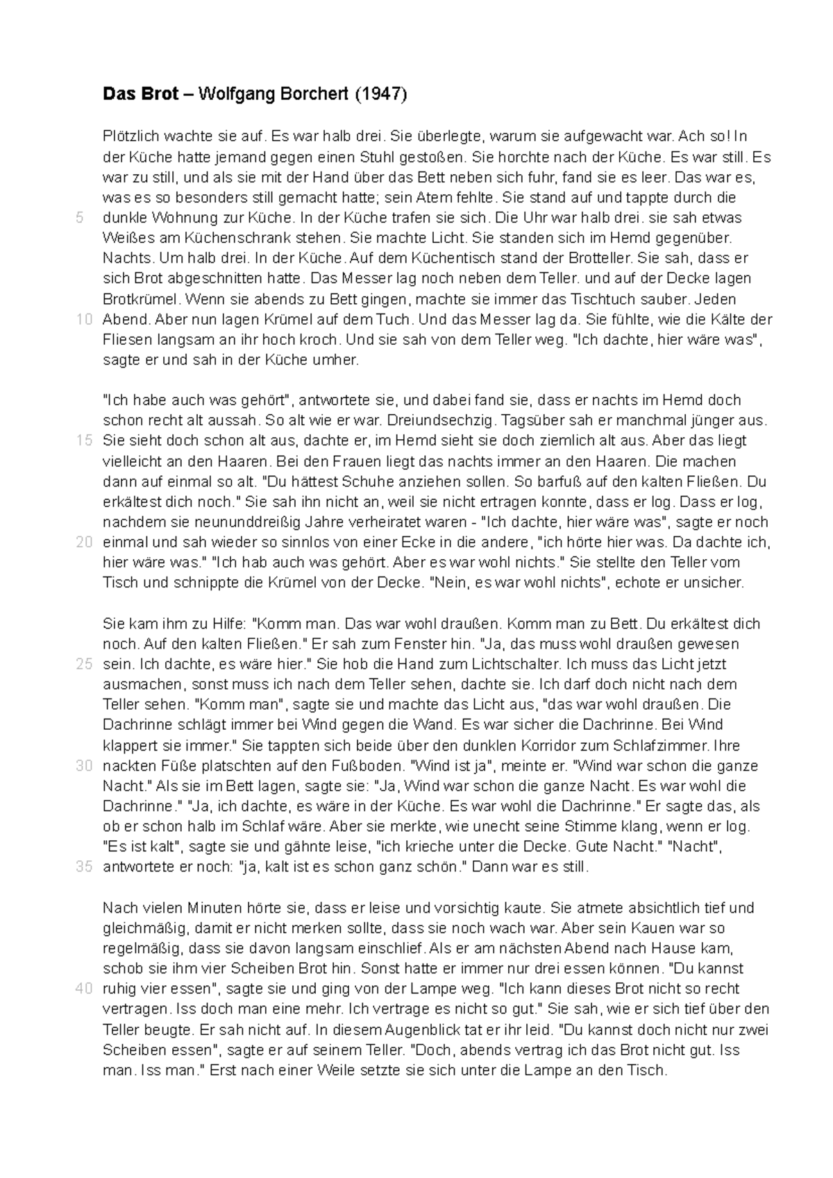 Kurzgeschichte Für Inhaltsangabe Klasse 8 Pdf 1. Kurzgeschichte Das Brot - 5 10 15 20 25 30 35 40 Das Brot – Wolfgang